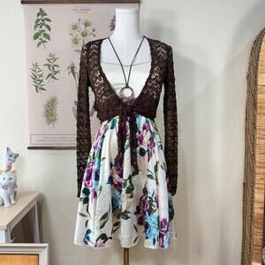 90s Y2k Strapless Satin Floral Mini Dress Dolly Dollette Fairy Whimsy Romantic S